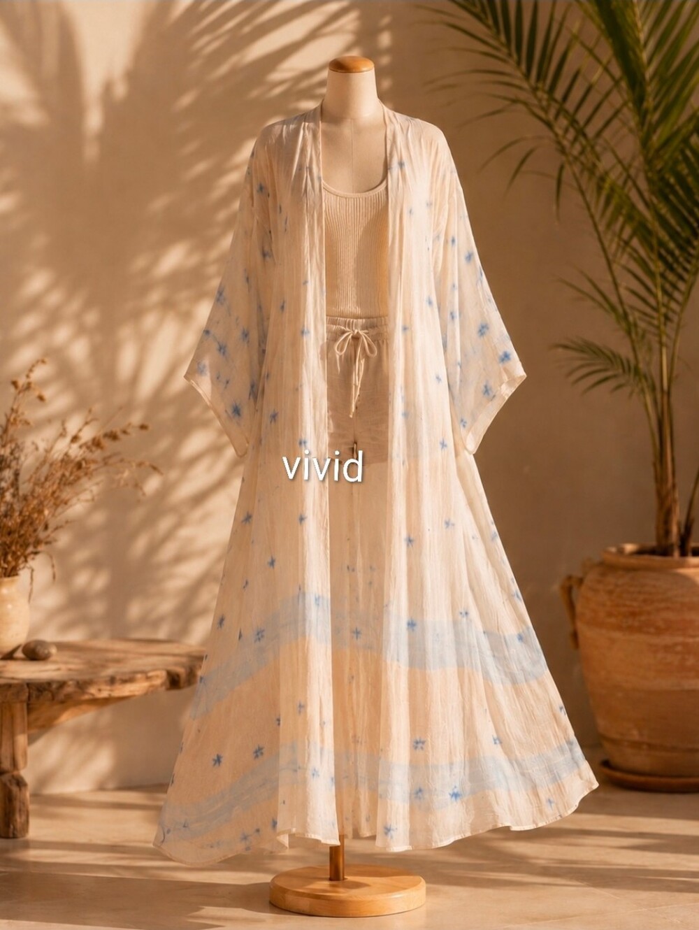 Free People X Laurel Canyon Aura Kimono Duster One Size Ivory/Blue NWT$168